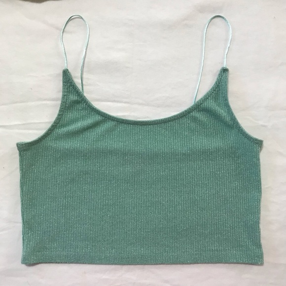 Topshop Light Mint Green Sparkly Crop Top
